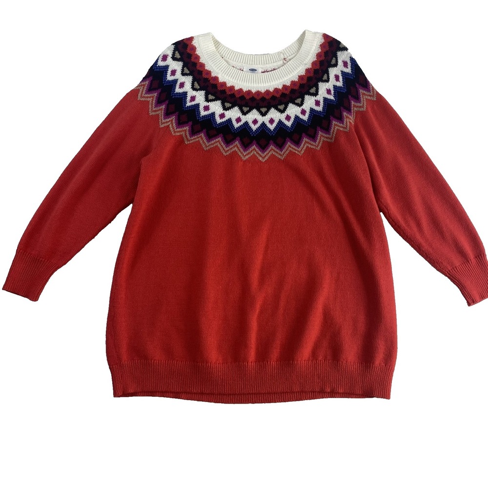 Old Navy Fair Isle Knit Sweater Sz 3X Red Festive Christmas Cotton Blend